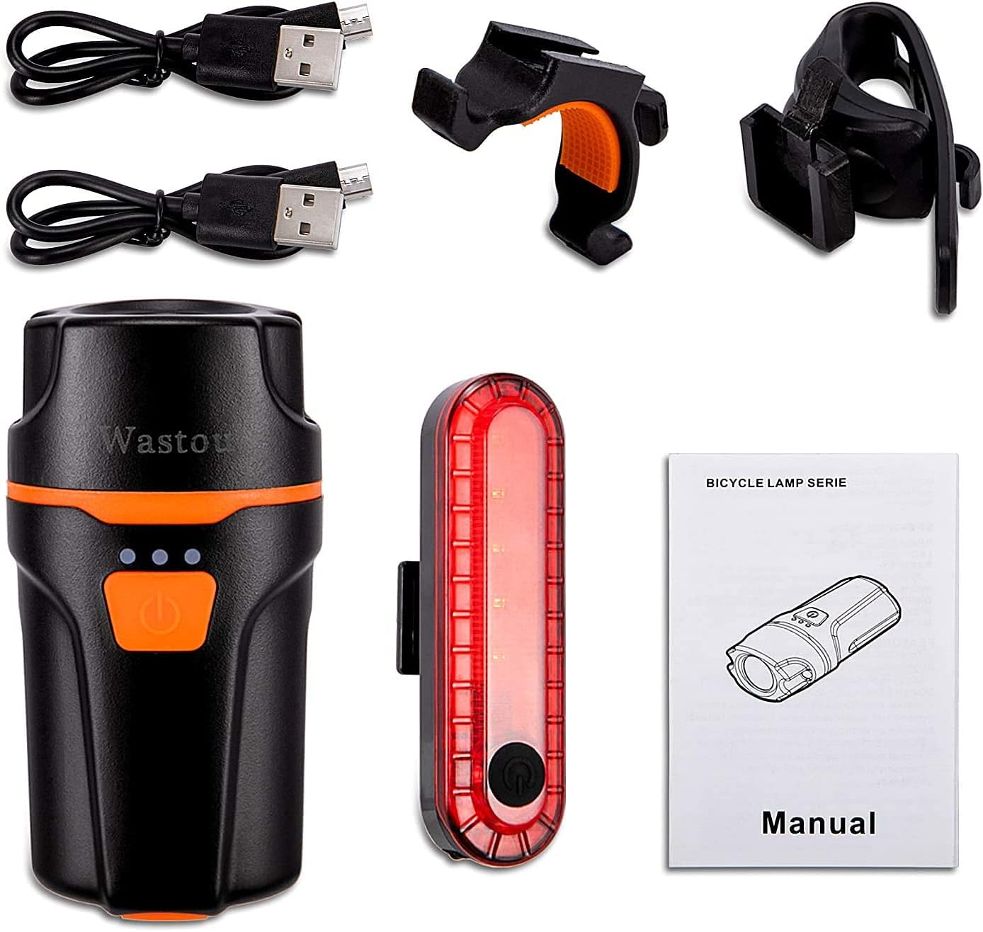 The Lights on The Handlebars Super Bright Bike Front Light, IPX6 Waterproof 6 Modes Cycling Light Flashlight Torch with USB Rechargeable Tail Light(USB Cable Included)