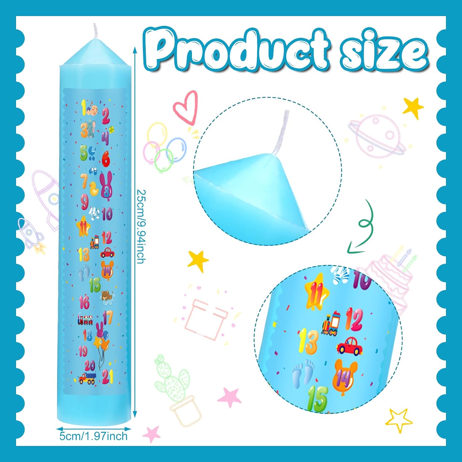 Jutom Birthday Countdown Candles Baby Shower 10 Inches Tall Birthday Pillar Candle First 1-21 Pillar Blue Annual for Boys Baby Shower Favor