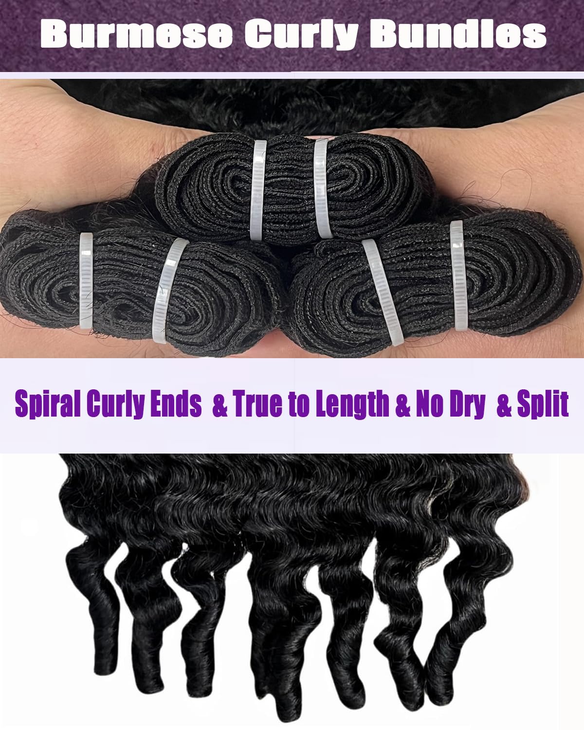 Burmese Curly Bundles Human Hair 16 18 20 Inch 12A Grade 100% Unprocessed Brazilian Virgin Hair Weave with Spiral End 3c4a Quick Weave Real Human Hair Extensions for Black Women Gift for Easter Day