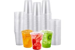 FOCUSLINE 12 Oz Plastic Cups with Lids, 200 Pack Disposable Clear Drinking...