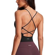 INGIA V Neck Padded Tank Tops Criss Cross Strap