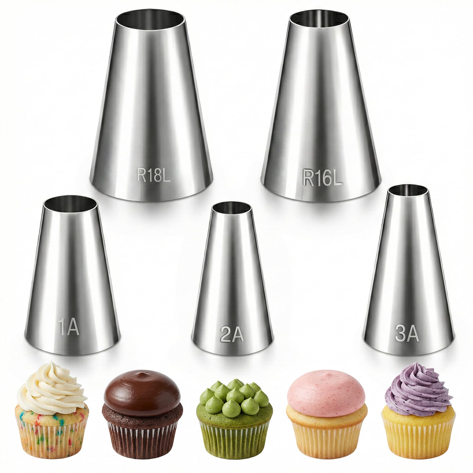 TIESOME 5PCS Large Round Hole Piping Tips for Cake Decorating, Professional Stainless Steel Cupcake Frosting Nozzles Tool Pastry Icing Dispensers for Cake Cookies Pastry Fondant Cream Bag Filler