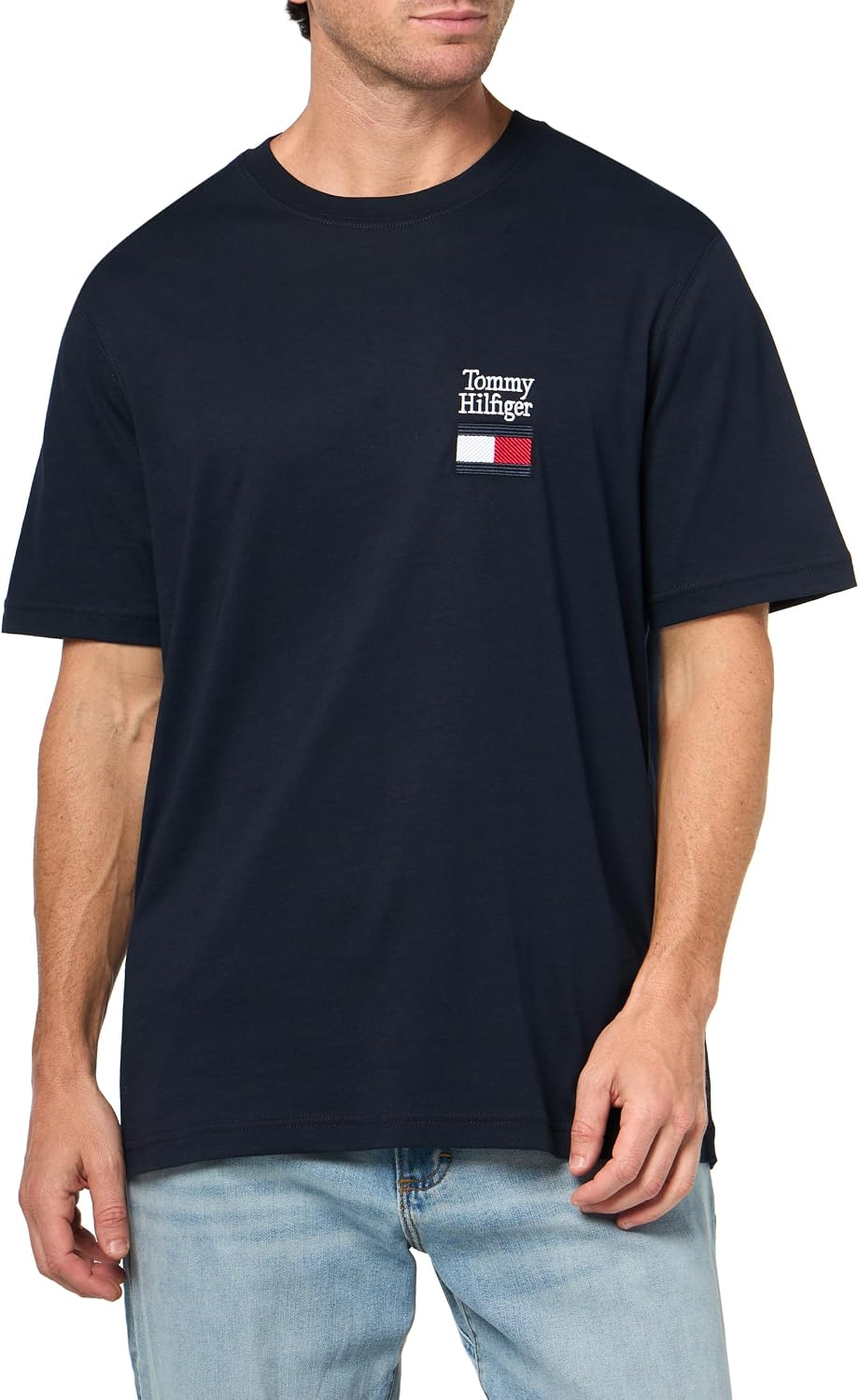 Tommy Hilfiger Men's Short Sleeve Cotton Graphic T-Shirts with Embroidered Flag Logo Design