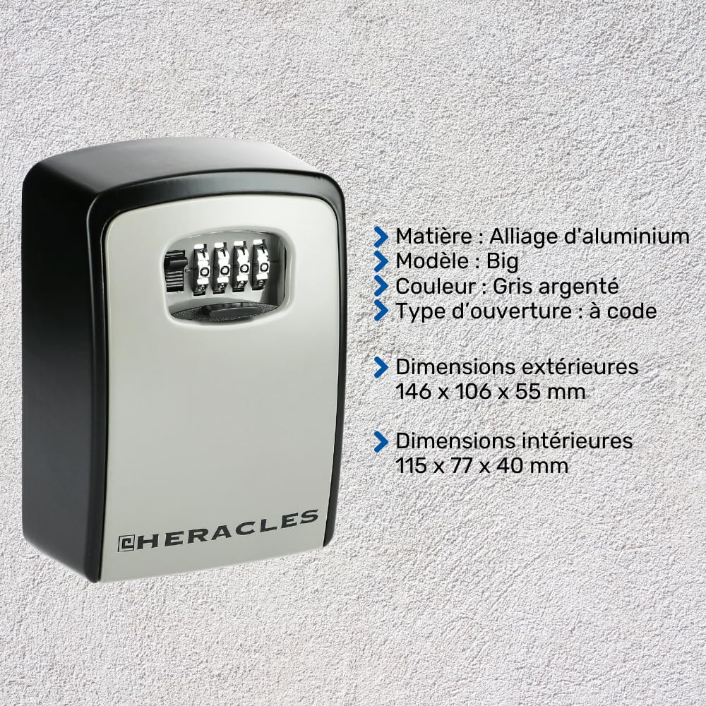 Boîte à clés HERABOX à code big gris argenté - Solution de sécurité pour clés