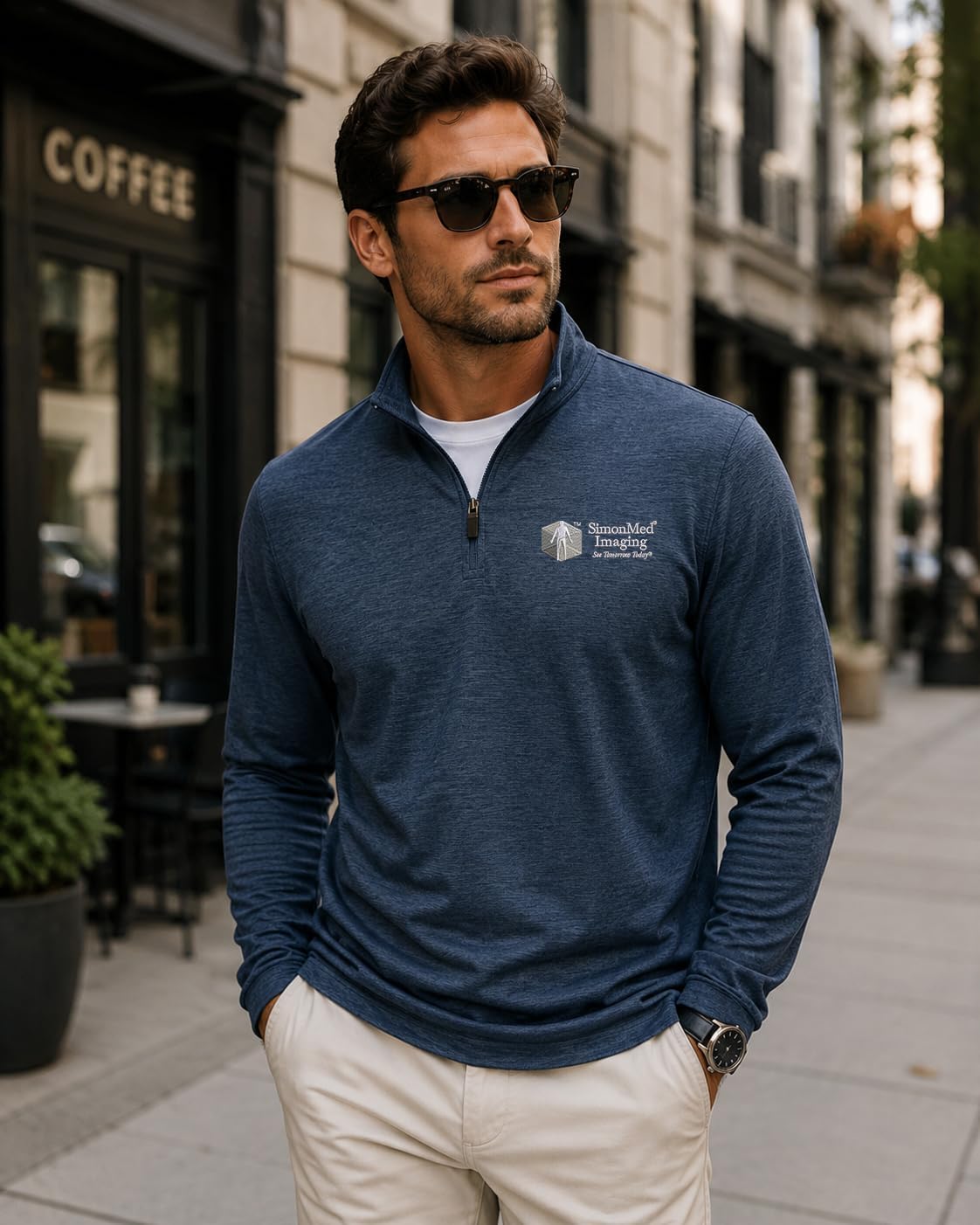 INK STITCH Men 4HM700 Custom Add Embroidery Logo Texts Performance Melange Quarter Zip Pullover