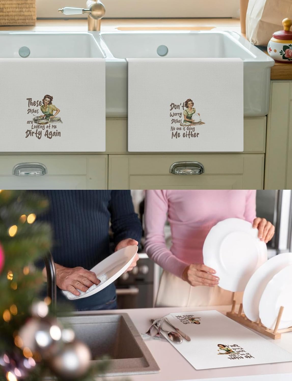 Funny Kitchen Towels Set of 4, Funny Retro Housewife Dish Tea Towels with Saying for Kitchen Decor, Sarcastic Gifts for Women Decorative Hand Towels, 16x24 Inch