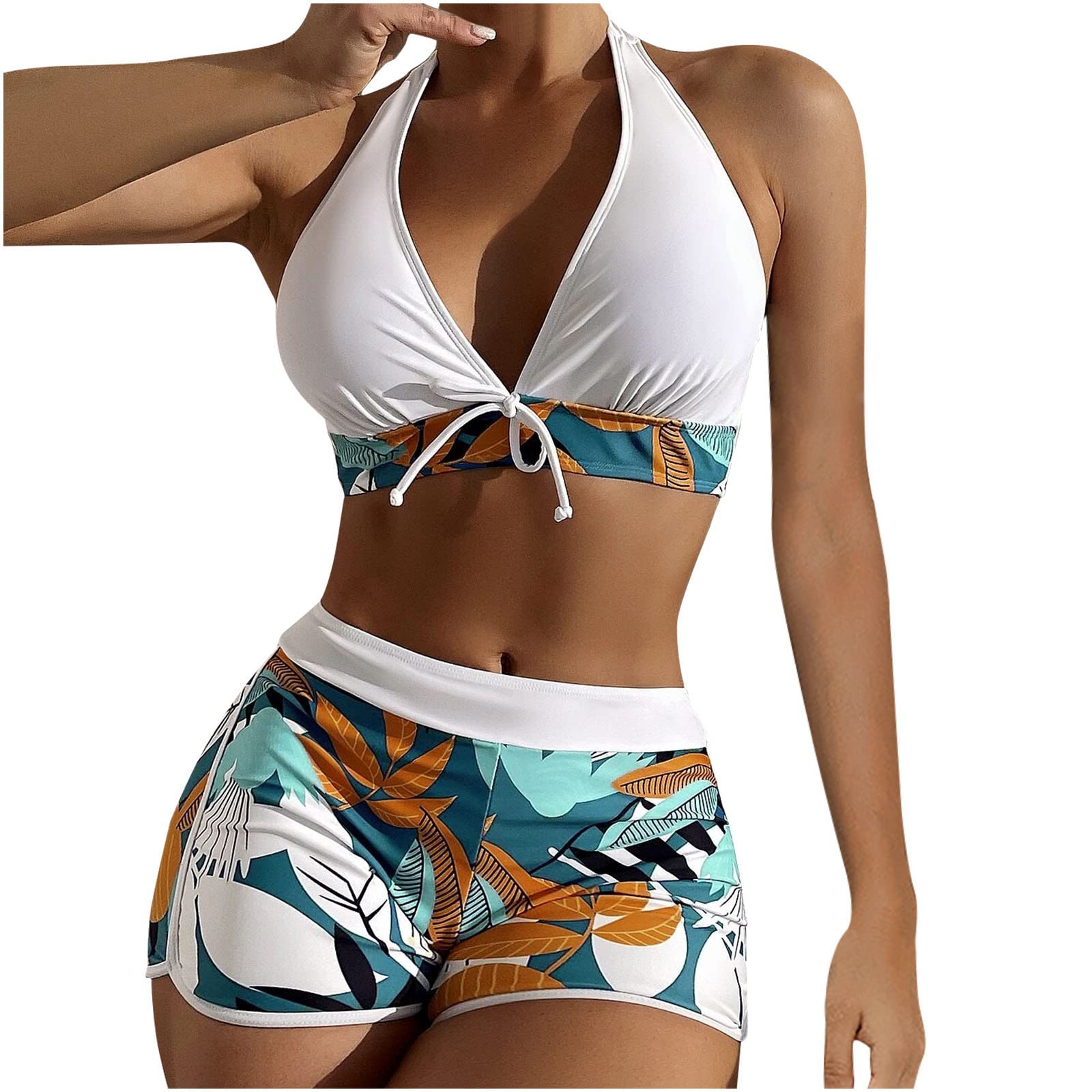 AMhomelyHigh Waisted Bikini Set for Women Two Piece Bathing Suit Women Sexy Tropical Print Strappy Swimwear Set Two Piece Bikinis Swimsuits Modest Tankini Beachwear