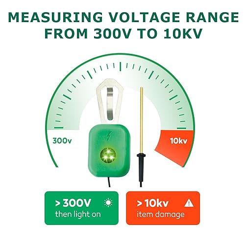 Miniatura 2 de Electric Fence Tester with LED Indicator Lights - 300V to 10kV Range Detects Energizer Pulses Clips to Wire or Tape Fences