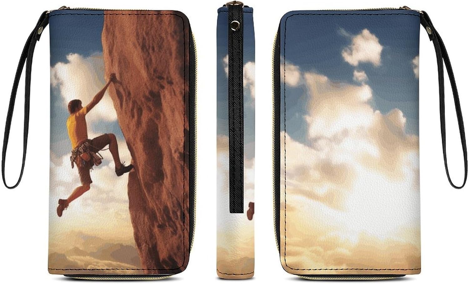 Rock Climbing Sports Clutch Wallet, Small Exquisite PU Leather Long Purse Gift for Friends, Zipper Coin Pocket with Patterns, Wristlet Bag for Daily Use