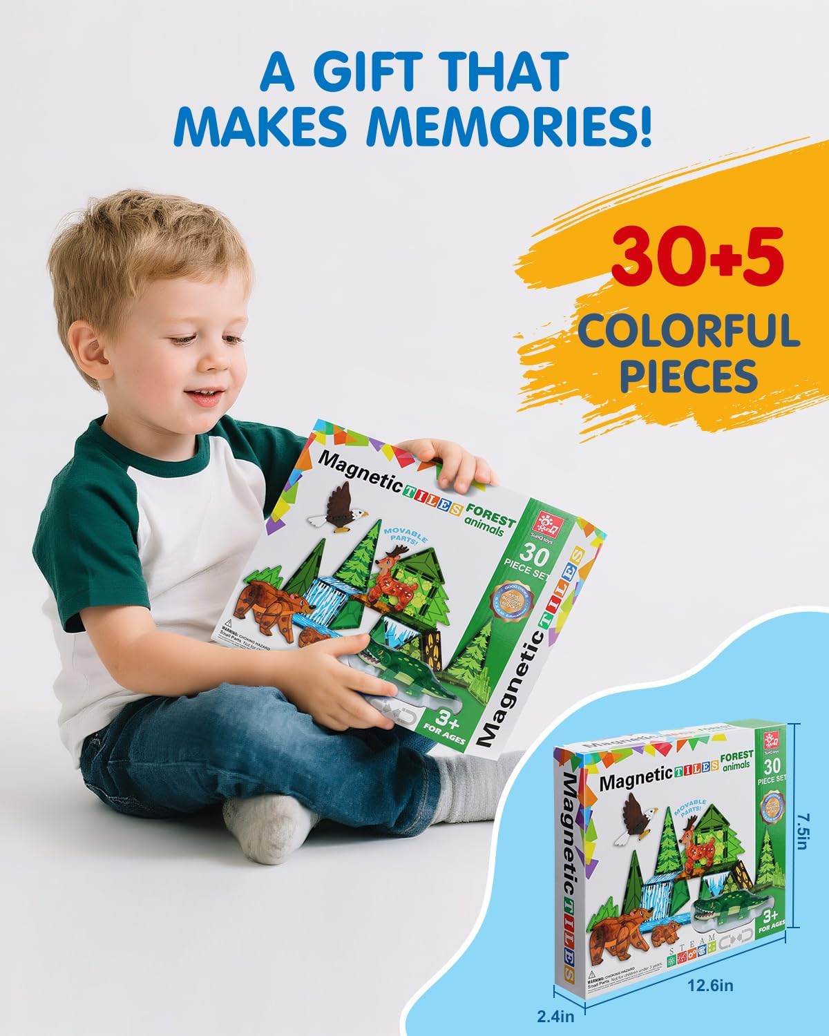 Magnetic Tiles Animals & Dinosaurs Toys, STEM Educational Building Blocks, Sensory Set 35 PCS for Toddlers Kids Ages 3-5 5-7, Boys Girls Birthday Gift Age 3+