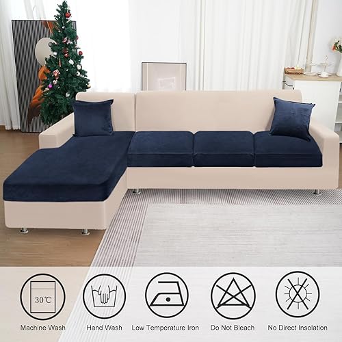 Miniatura 6 de Fundas de sofá modulares para cojines de asiento de 4 piezas de terciopelo separado en forma de L, funda elástica para sofá con 2 fundas de