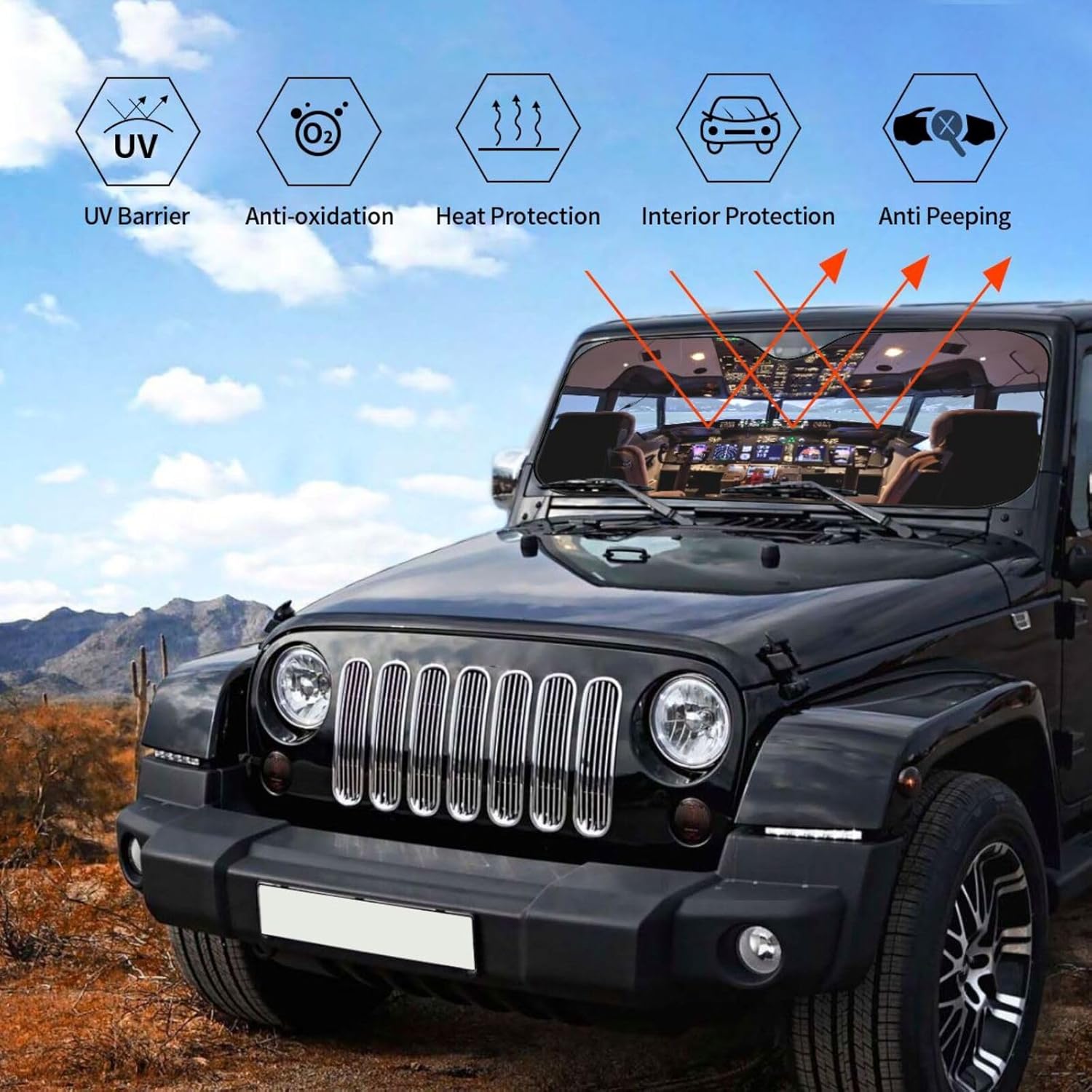 Car Windshield Sunshade - Airplane Aircraft Cockpit, Sun Visor Protector Blocks UV Rays Universal Auto Accessories Keep Your Vehicle Cool for Car Truck or SUV - Medium