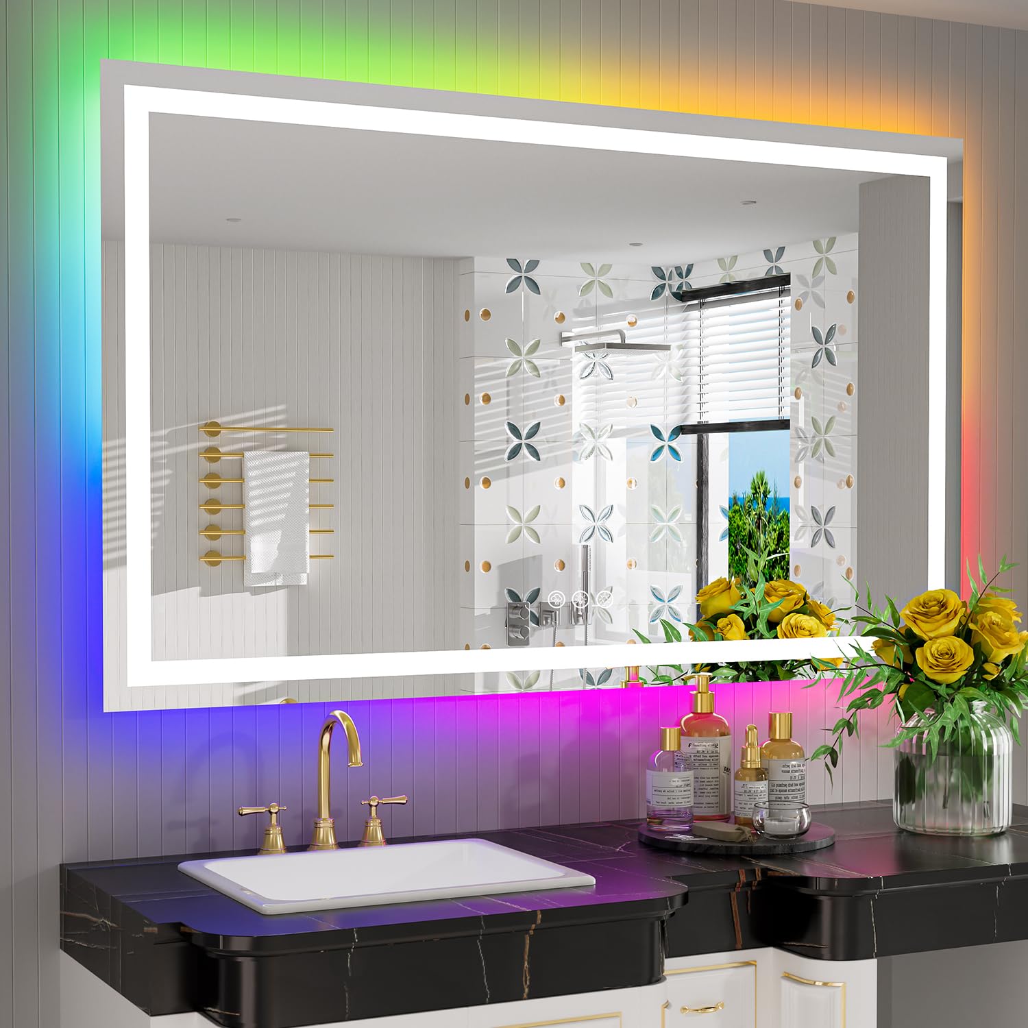 55x36 LED Bathroom Mirror with Lights, RGB Backlit Lighted Mirror