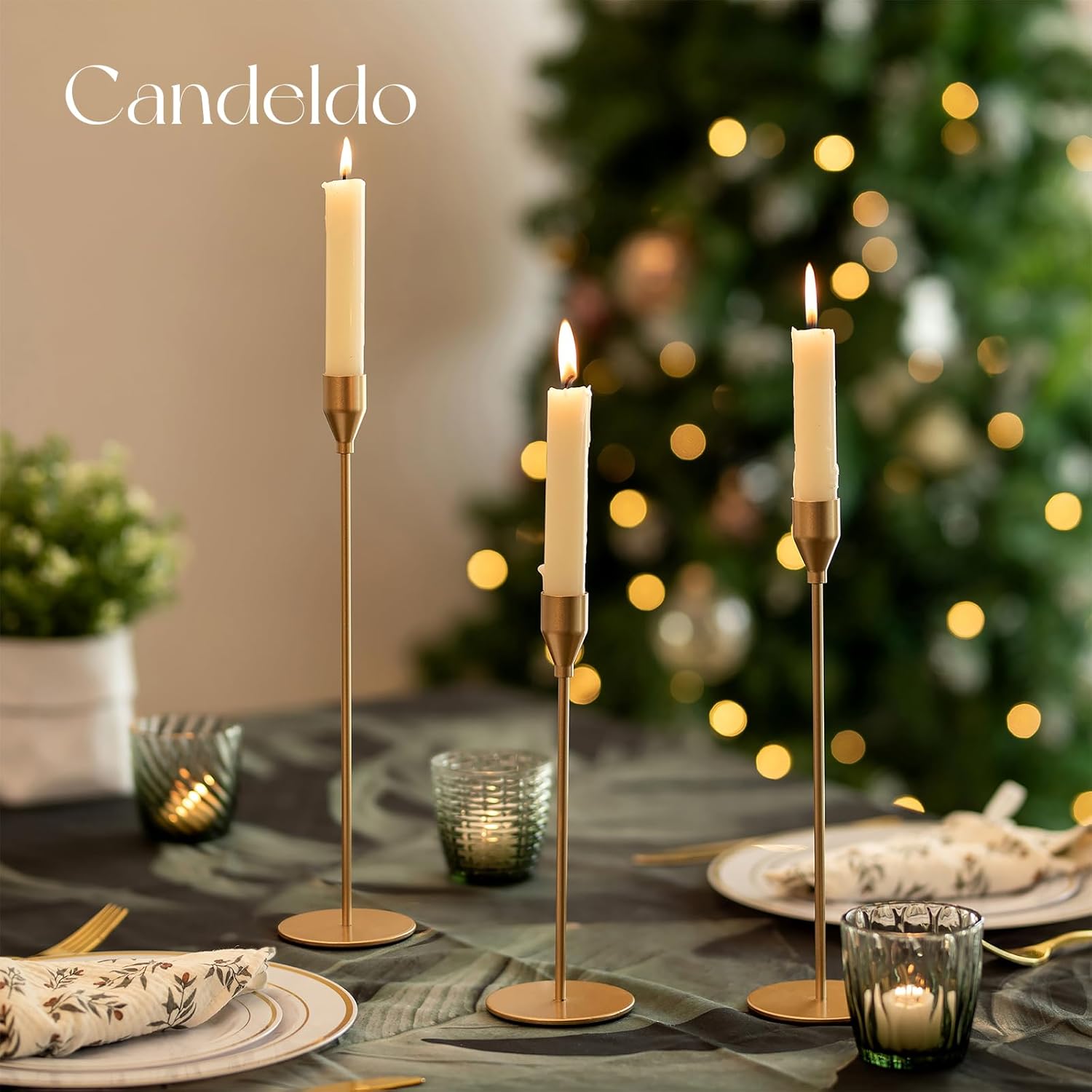 Candlestick Candle Holders Gold Taper: Candeldo Tall Brass Candles Stick Holder Decor Set of 30 Dinning Table Centerpiece Vintage Metal Candle Stand Wedding Decorations