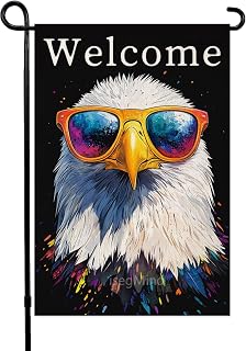 Welcome Bald Eagle Wearing The Sunglasses Double Sided Burlap Garden Flag Black Bald Eagle Garden Flag 12x18 Inch (2323)