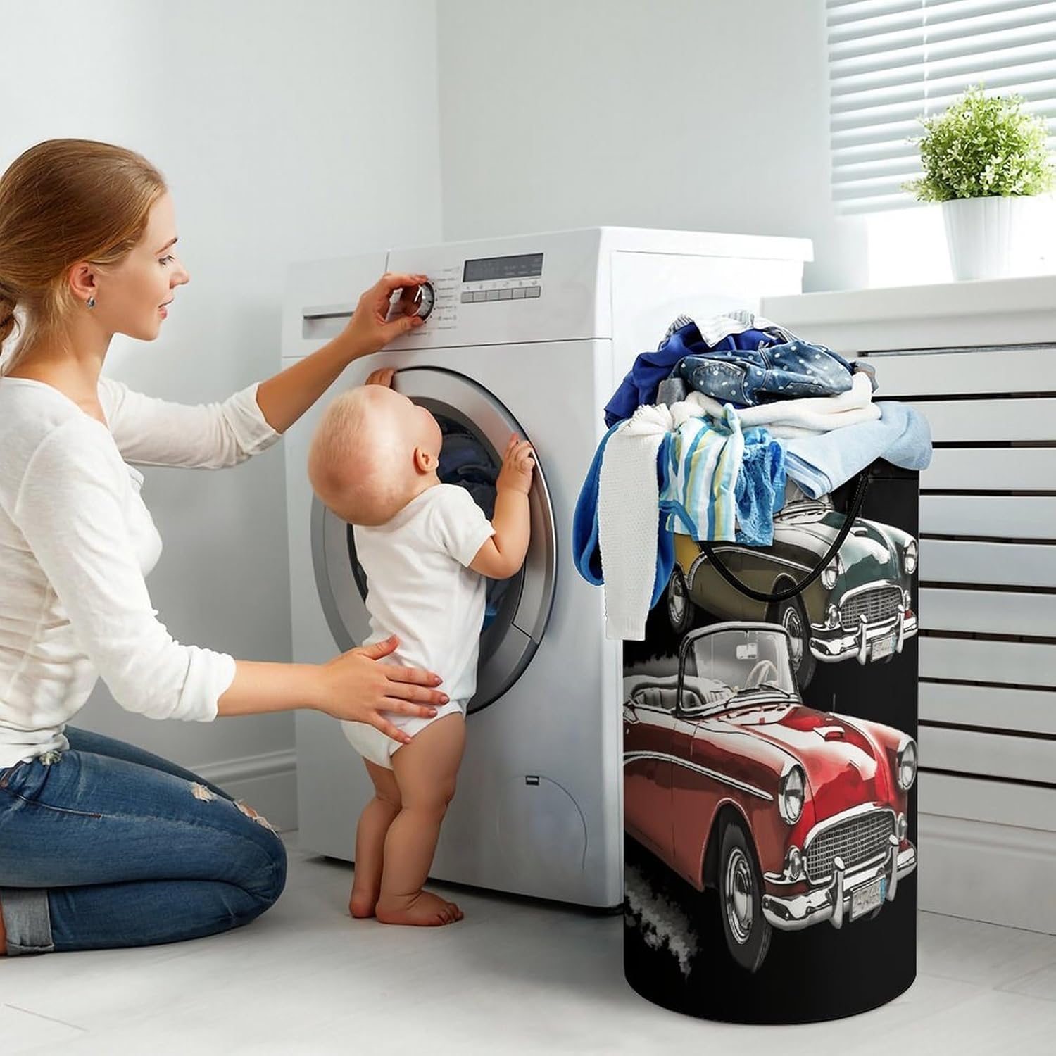 Classic Car Roadsters Old Fashioned Laundry Hamper Portable Lightweight Clothes Hampers Fashion Dirty Laundry Storage Basket Large Capacity Foldable Clothes Baskets for Bathroom Bedroom