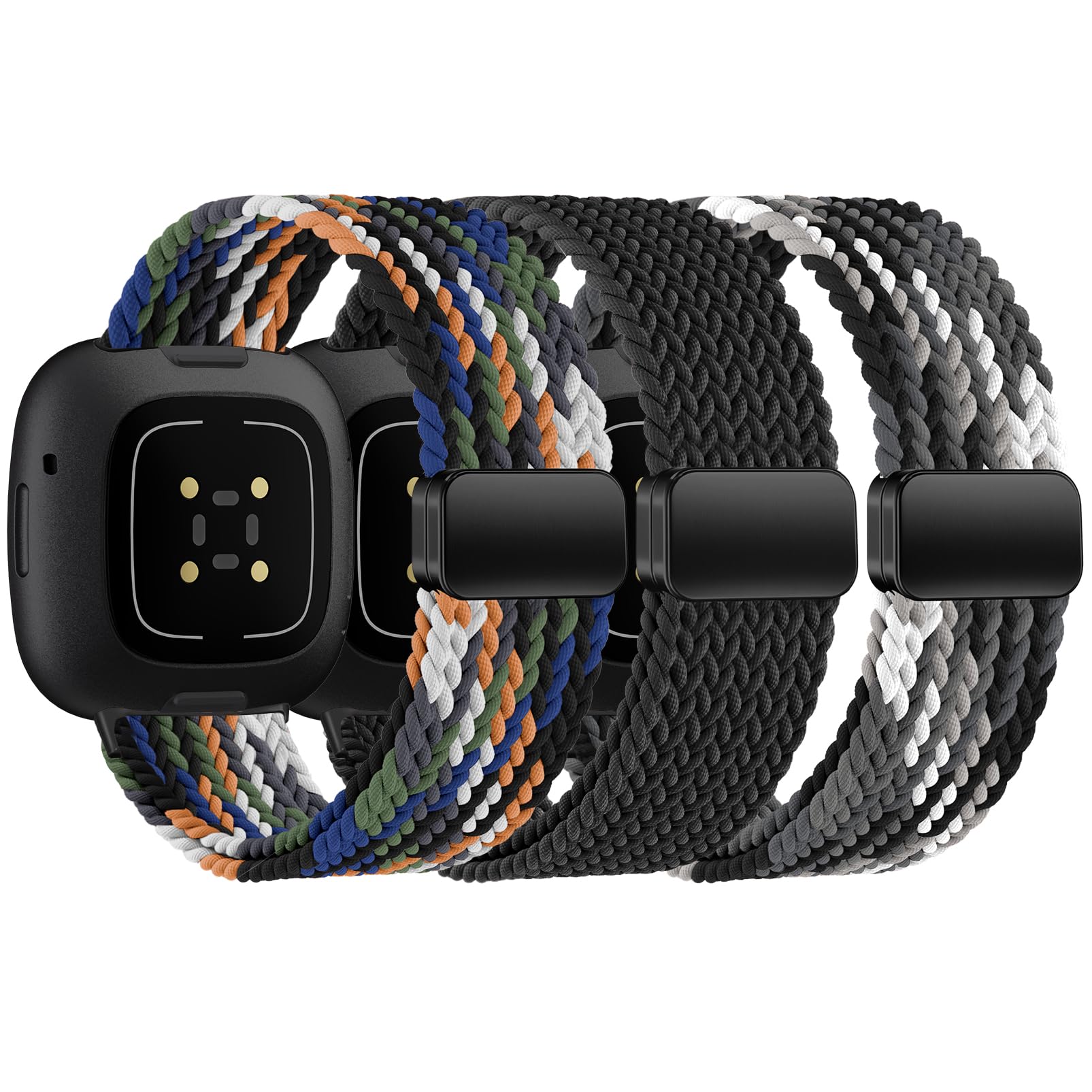 HSWAI Magnetic Braided Compatible with Fitbit Versa 4 Bands for Women/Versa 3/Sense/Sense 2 Bands, Soft Stretchy Sport Strap Woven Loop Elastic Nylon Wristbands Men
