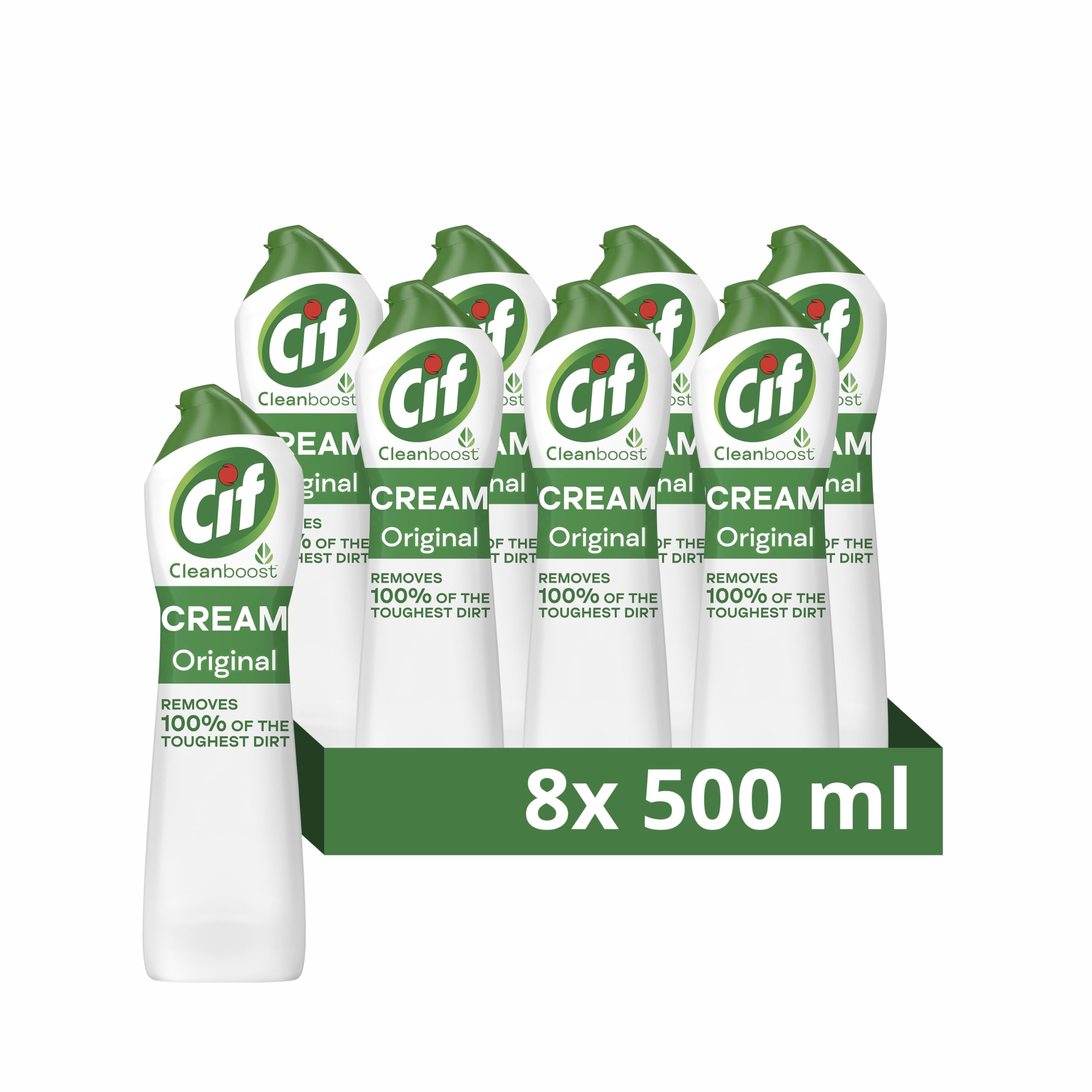 Cif Original Cream Cleaner multipurpose surface cleaner with 100% natural cleaning particles removes 100% of the toughest dirt 8x 500 ml