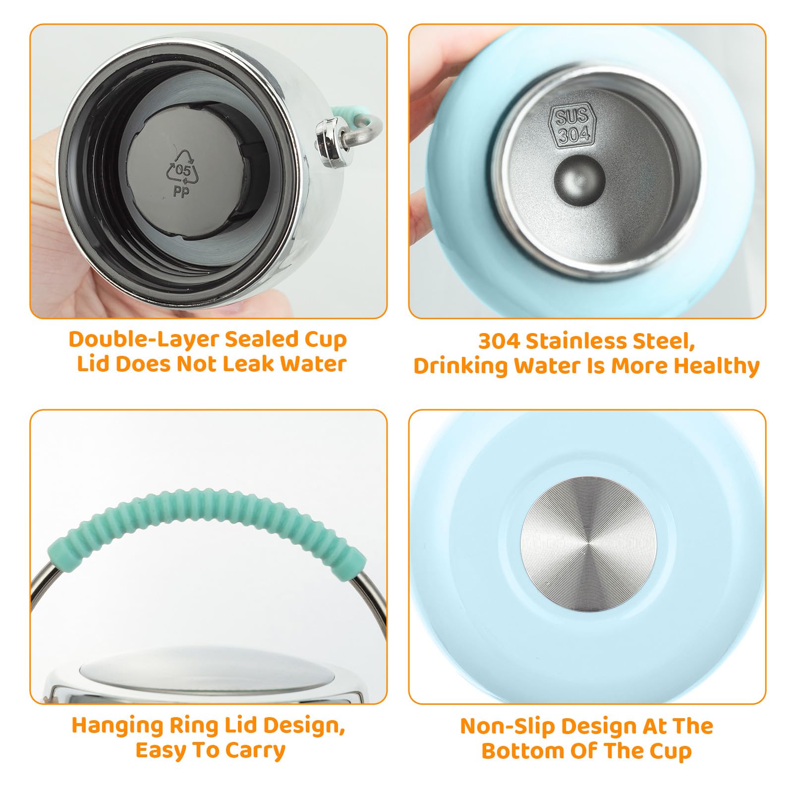 XUDREZ Mini Insulated Stainless Steel Water Bottle,9oz/260ml Small Vacuum Metal Water Bottle Leak Proof Flask for Sports Juice Milk Tea Vacuum Hot and Cold Water Coffee Bottle Blue - Image 2