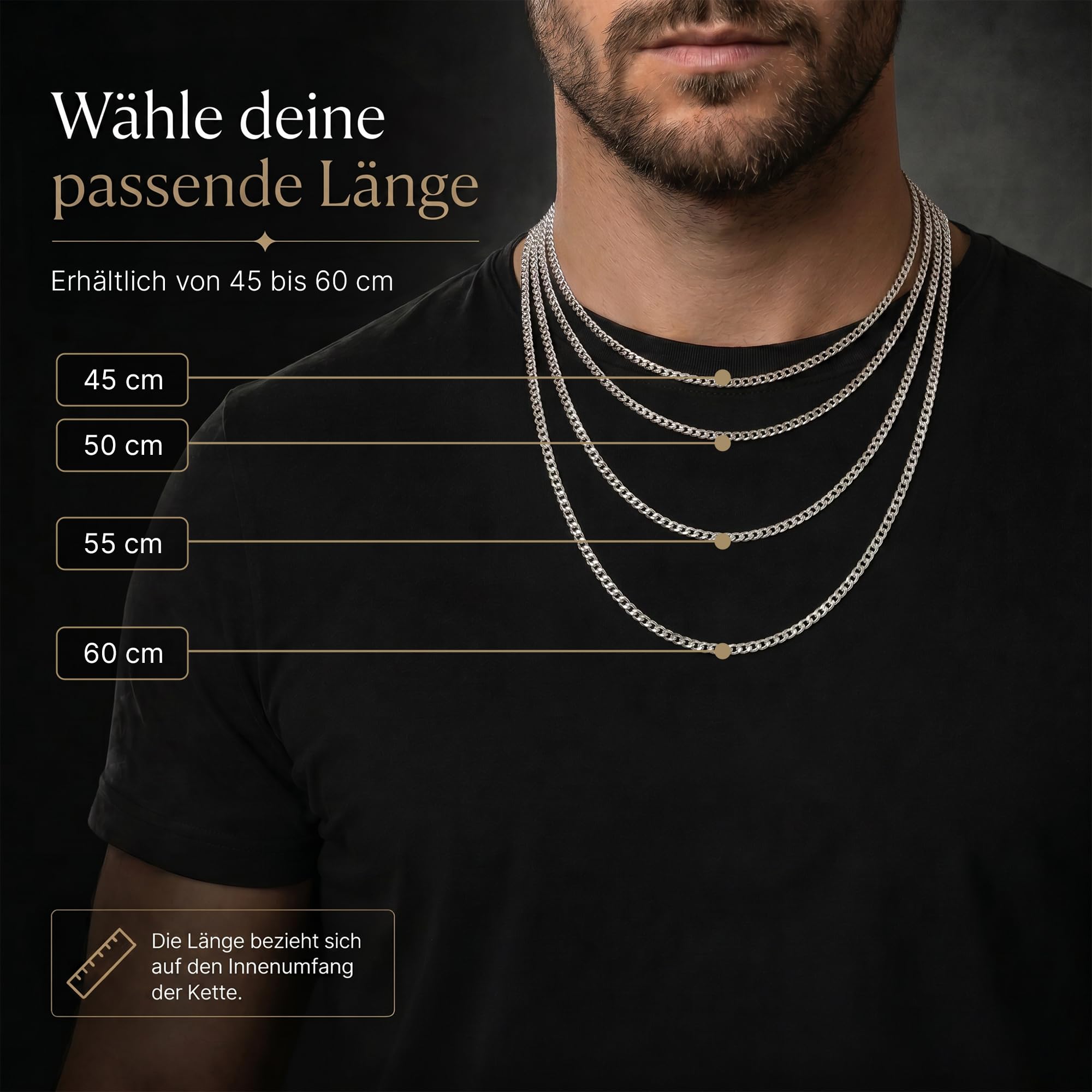 Silberkette Herren 925 Silber Panzerkette 4,3mm Halskette 101042-0 | Sterlingsilber Ketten Länge 45 50 55 60 cm verfügbar Geschenk Freund