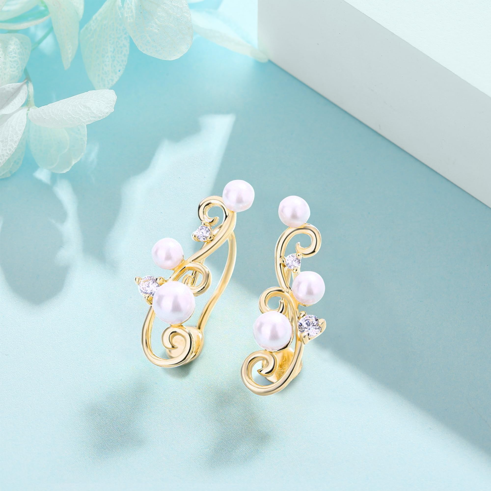URONE ‌ Filigrane Ohr-Crawler-Ohrringe 925er Sterlingsilber Perle Bar Climber Ohrringe Ohrkletterer Filigraner Perle Schmuck für Damen