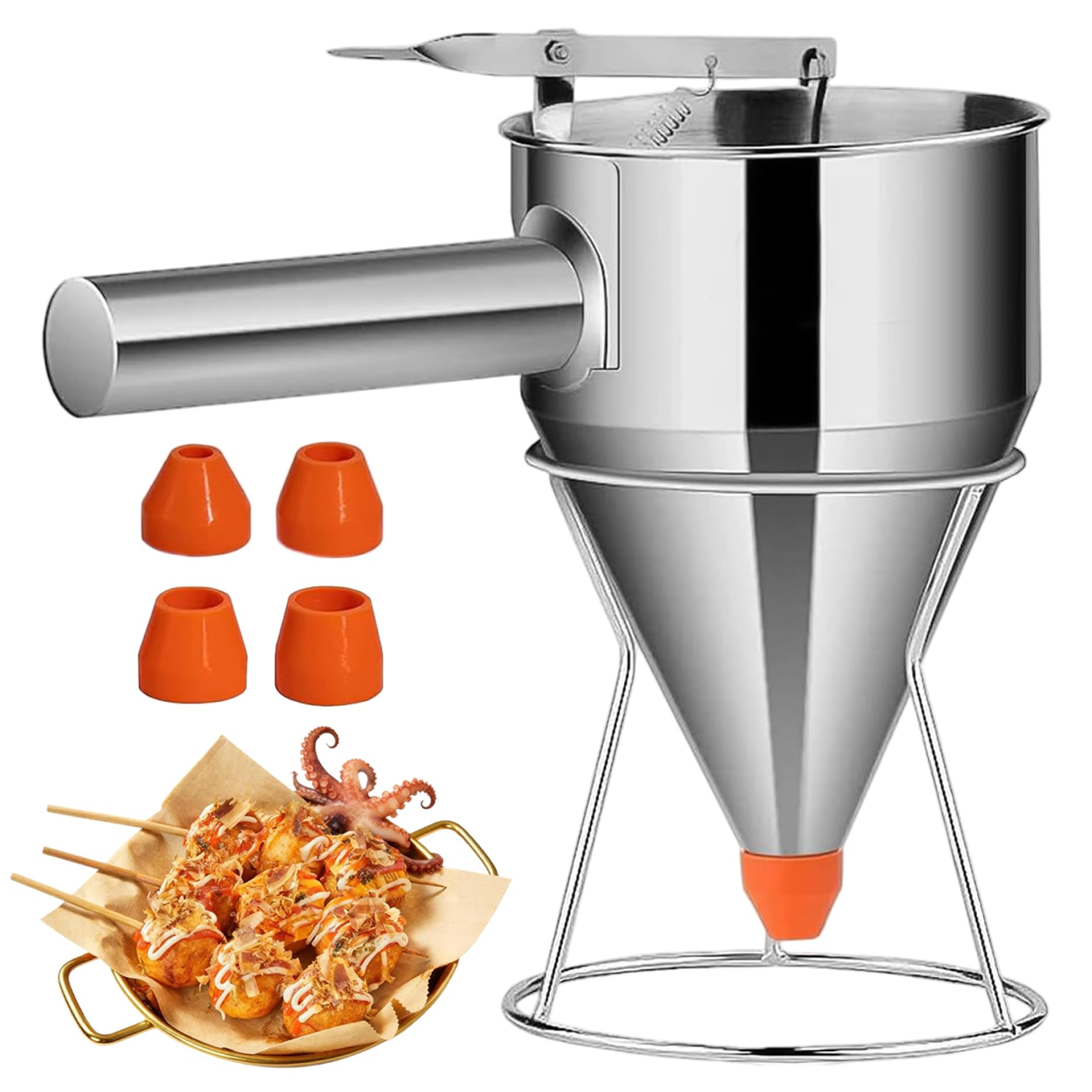 Dispenser per preparato per Pancake Dispenser per pastella per Pancake Manuale in Acciaio Inox a Imbuto per Torte con Supporto Strumento per la Cottura di Cupcake Waffle preparati per Muffin