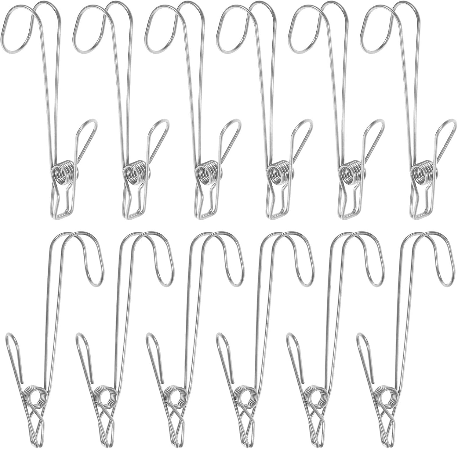 12Pcs Stainless Steel Clothes Clips Hooks for Home Organization