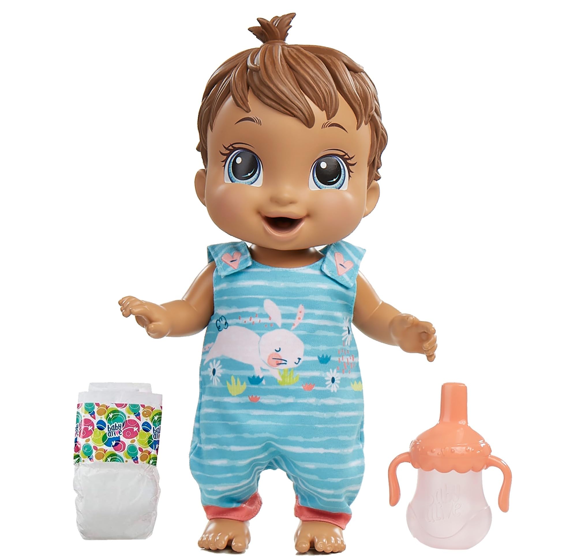 Baby Alive Baby Gotta Bounce Doll, Bunny Outfit, Bounces with 25+ SFX and Giggles, Drinks and Wets, Brown Hair Nuturing Doll Toy for Girls, Kids Ages 3 and Up