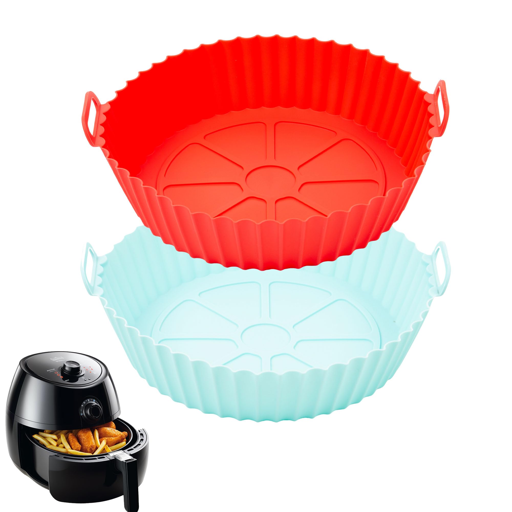 Air Fryer Silicone Pot, Reusable Air Fryer Silicone Insert Fit 6-8 QT Air Fryer, 2-Pack Square Silicone Air Fryer Liner, 8-Inch round Air Fryer Liner, Heat Resistant Food Safe (BLUE+RED)-image-19