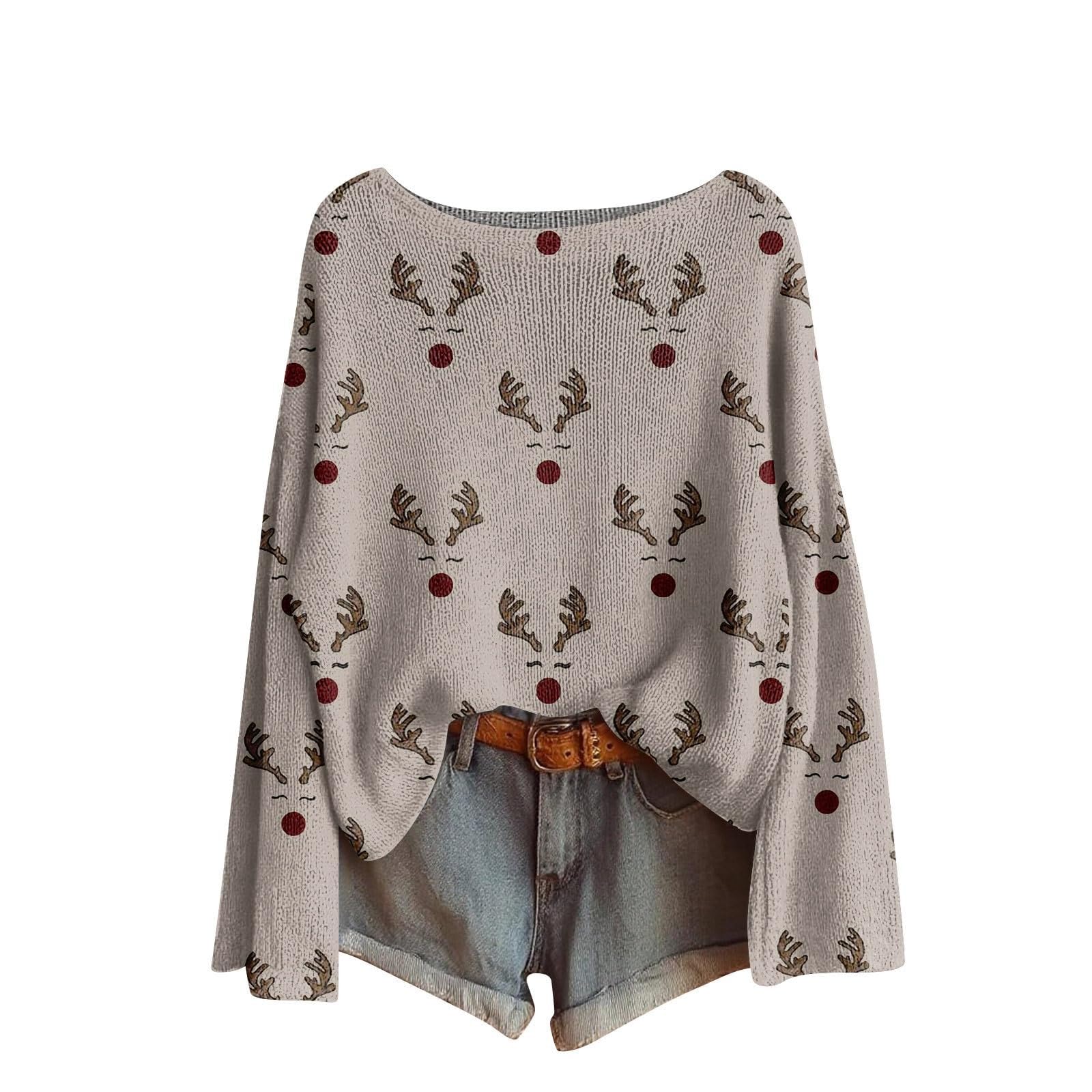 Christmas Sweaters for Women Teen Girls Boat Neck Imitation Ugly Sweater Pullovers Boho Xmas Holiday Casual Oversized Clothes