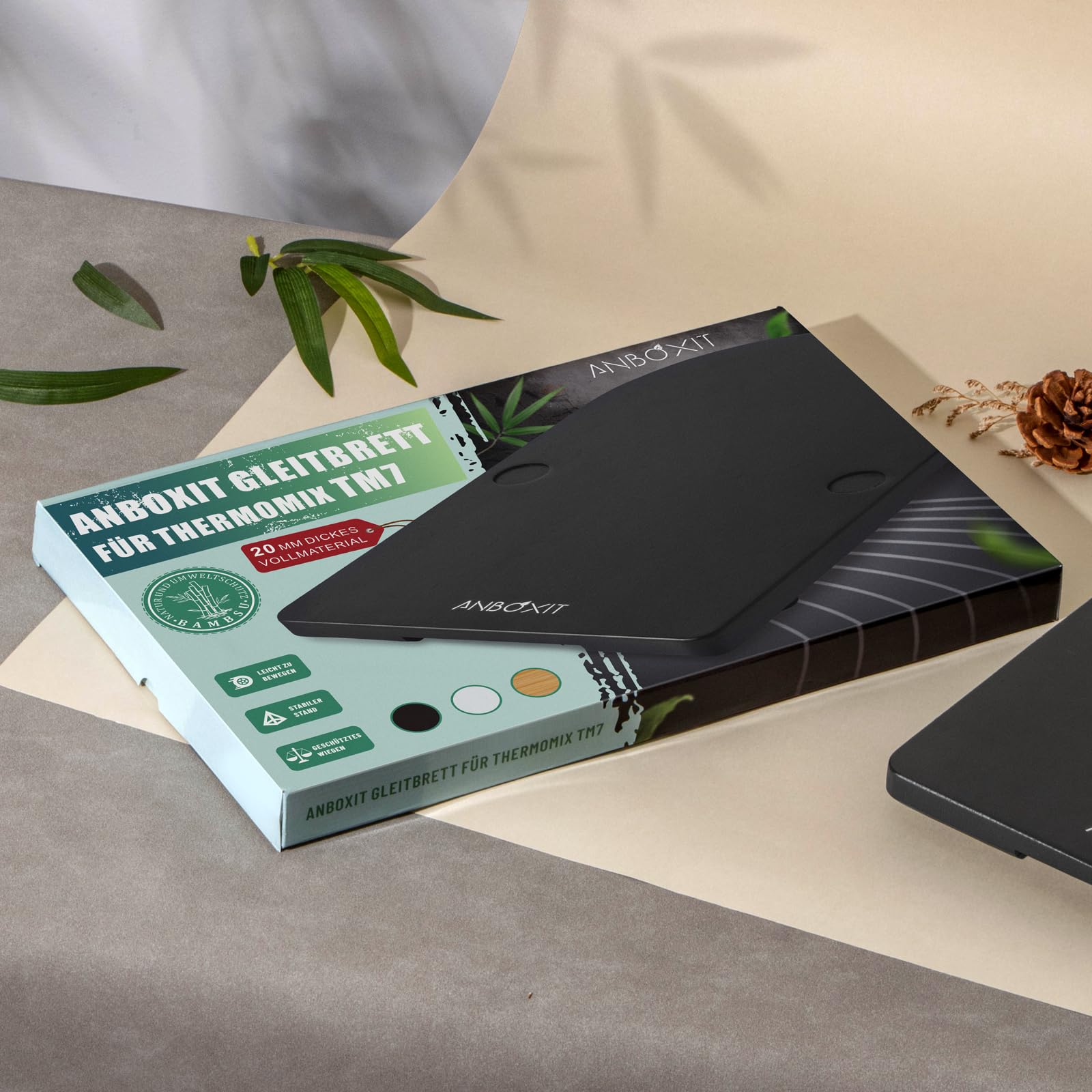 ANBOXIT Planche Coulissante pour Thermomix TM7, Planche Support pour Thermomix, Bambou Bois Plateau/Slider pour Thermomix - Noir
