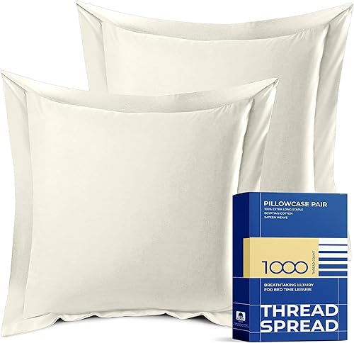 THREAD SPREAD - Fundas de almohada de algodón egipcio de 1000 hilos con cierre de sobre, tejido de satén, 2 unidades.