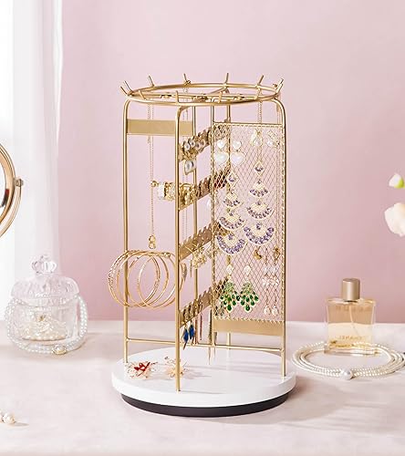 Miniatura 2 de Homde Soporte de joyería grande para tocador organizador de collar de aretes para mujeres modernas - Pulsera de reloj de metal Soporte giratorio que