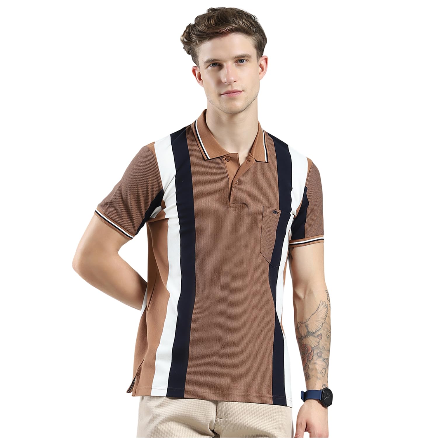 monte carlo Men's Regular Fit Polo T-Shirt | Striped Pattern| Half Sleeve | Collared Neck | Casual Wear T Shirt for Men's Green S (Pack of 1)-picture-22