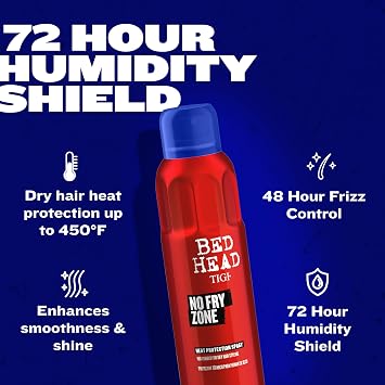 Bed Head by TIGI No Fry Zone Dry Heat Protectant Mist, 450F Thermal Protection, 72-Hour Humidity Shield & Anti-Static Restyling Spray, 4.5 oz