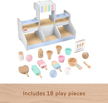 Fisher-Price Ahşap Dondurma Dükkanı Okul öncesi çağdaki çocuklar için 18 ahşap parçadan oluşan Fisher-Price Ahşap Dondurma Dükkanı Seti HXV21