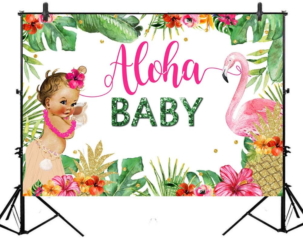 Avezano Aloha Baby Shower Backdrop Tropical Hawaii Flamingle Dress Up Little Princess Baby Shower Photography Background 7x5ft Vinyl Summer Pineapple Pink Flamingo Baby Shower Backdrops for Girls