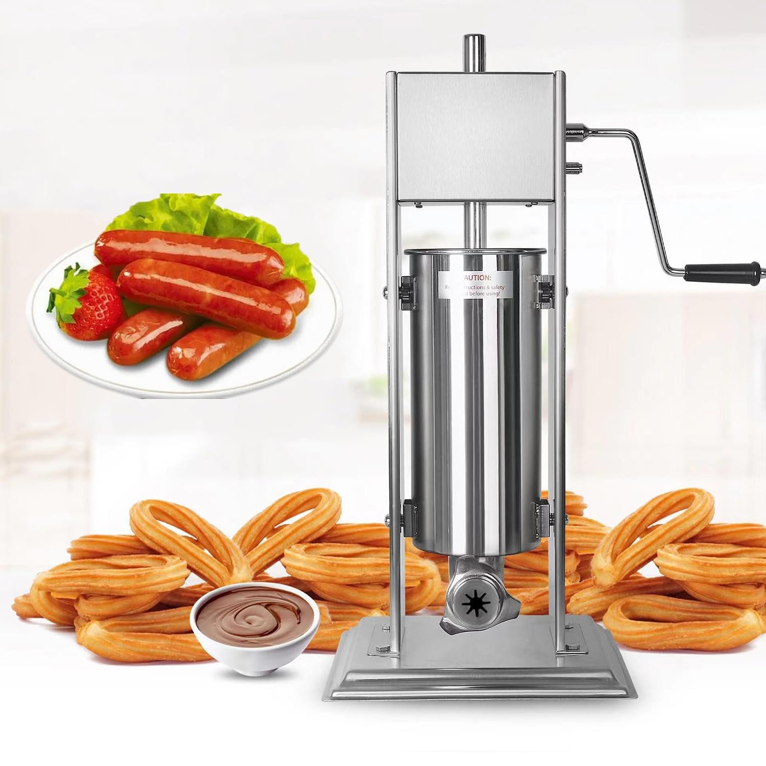 Machine à Churro Espagnole Verticale Commerciale, Machine à Churros Manuelle, Machine à Churros en Acier Inoxydable avec 4 Buses, Idéale pour Les Restaurants et Les Boulangeries,7L