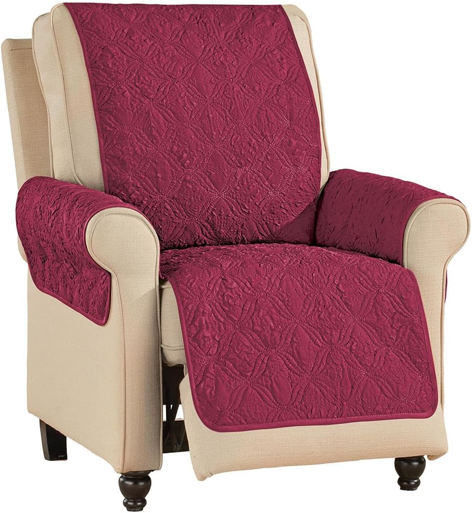 Collections Etc Embossed Ogee Pattern Quilted Furniture Cover Burgundy Sofa