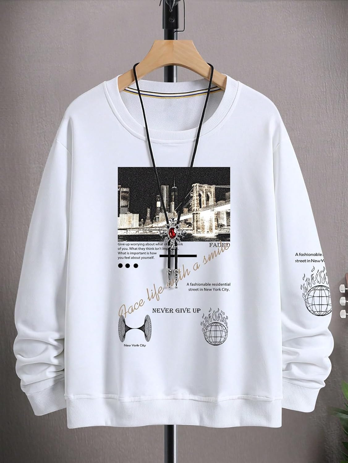 SOLY HUX Sweatshirts for Men Letter Graphic Crew Neck Long Sleeve Drop Shoulder Pullover Top - Image 3