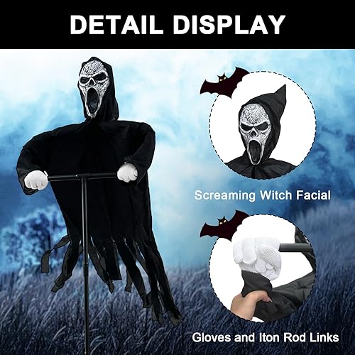 Miniatura 5 de Decoración de espantapájaros con cara de fantasma volador, adorno aterrador de Halloween, fantasma, cuervos, decoración del hogar para patio al aire