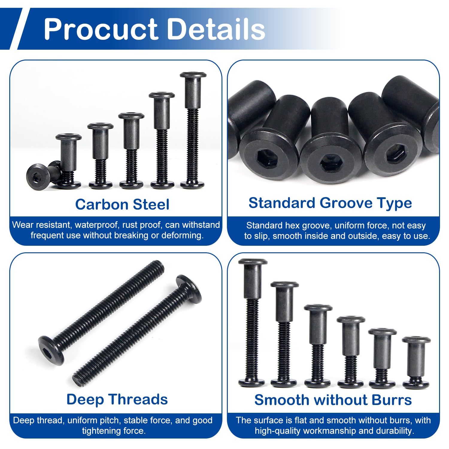 35 Sets Black M6 Hex Drive Socket Cap Bolts Screws Kit, Carbon Steel
