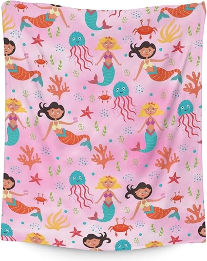 Mercuryelf Mermaid Throw Blanket - Soft, Fuzzy & Warm - 60x80 Inches Flannel Blankets for Bed, Couch - Pink Cute Throws Gift for Women, Adults