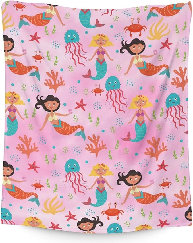 Mercuryelf Mermaid Throw Blanket - Soft, Fuzzy & Warm - 60x80 Inches Flannel Blankets for Bed, Couch - Pink Cute Throws Gift for Women, Adults