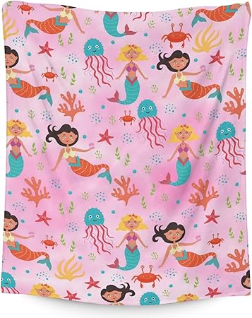 Mercuryelf Mermaid Throw Blanket - Soft, Fuzzy & Warm - 60x80 Inches Flannel Blankets for Bed, Couch - Pink Cute Throws Gift for Women, Adults
