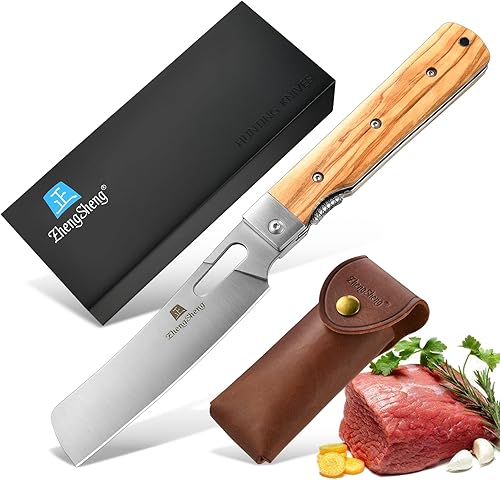 Miniatura 7 de ZhengSheng Cuchillo de chef plegable de 4.8 pulgadas, afilado, hoja de acero inoxidable 440A, mango de madera, plegable, estilo japonés, cuchillo de