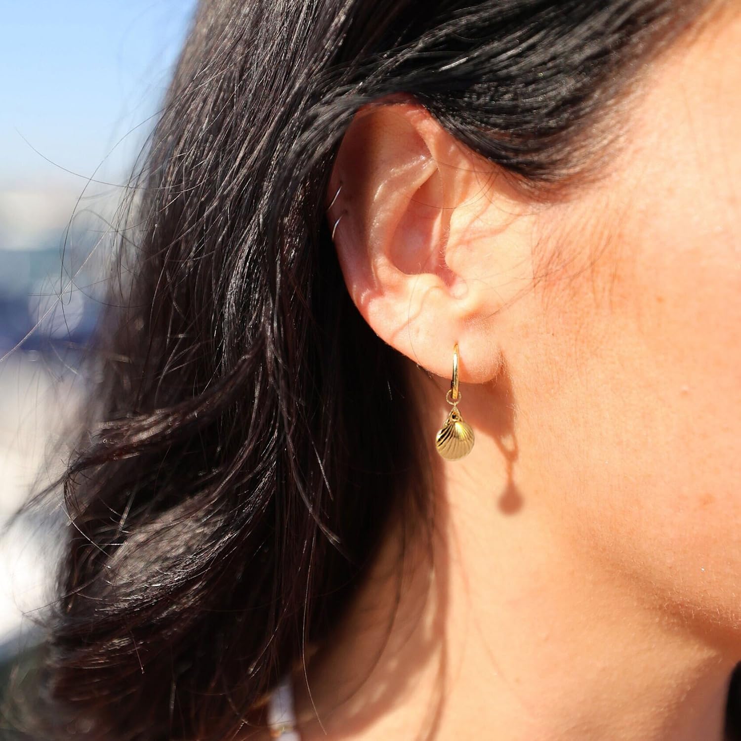 Huggie Earrings-14k Gold Plated Bee Feather Moon Star Leaf Cross Starfish Snakle Heart Shell Drop Huggie Hoop Earrings For Women - Image 3