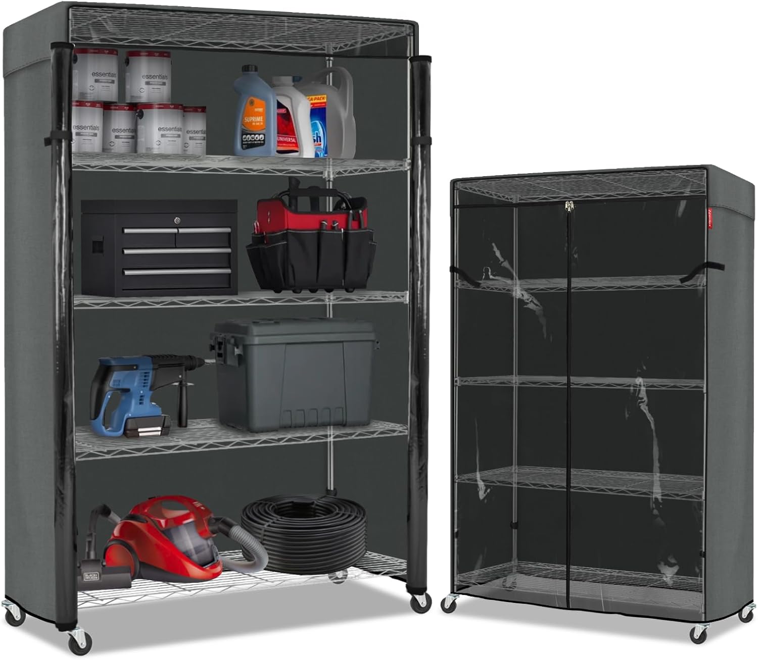 Porch Shield Storage Shelf Cover for Wire Rack - Dustproof Shelving Unit Cover with Front Transparent 48" x 18" x 72" Grey