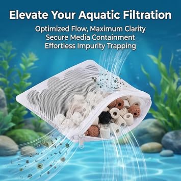 10PCS Aquarium Filter Media Bags with Drawstring Zipper, Reusable Fine Mesh Bags for Activated Carbon, Bio Balls, Ceramic Rings, Substrate, Fish Tank Filter Accessories