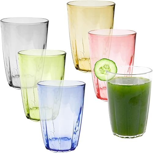 14 oz Acrylic Drinking Glasses, Plastic Reusable Water Cups, Dishwasher Safe (Set of 6)